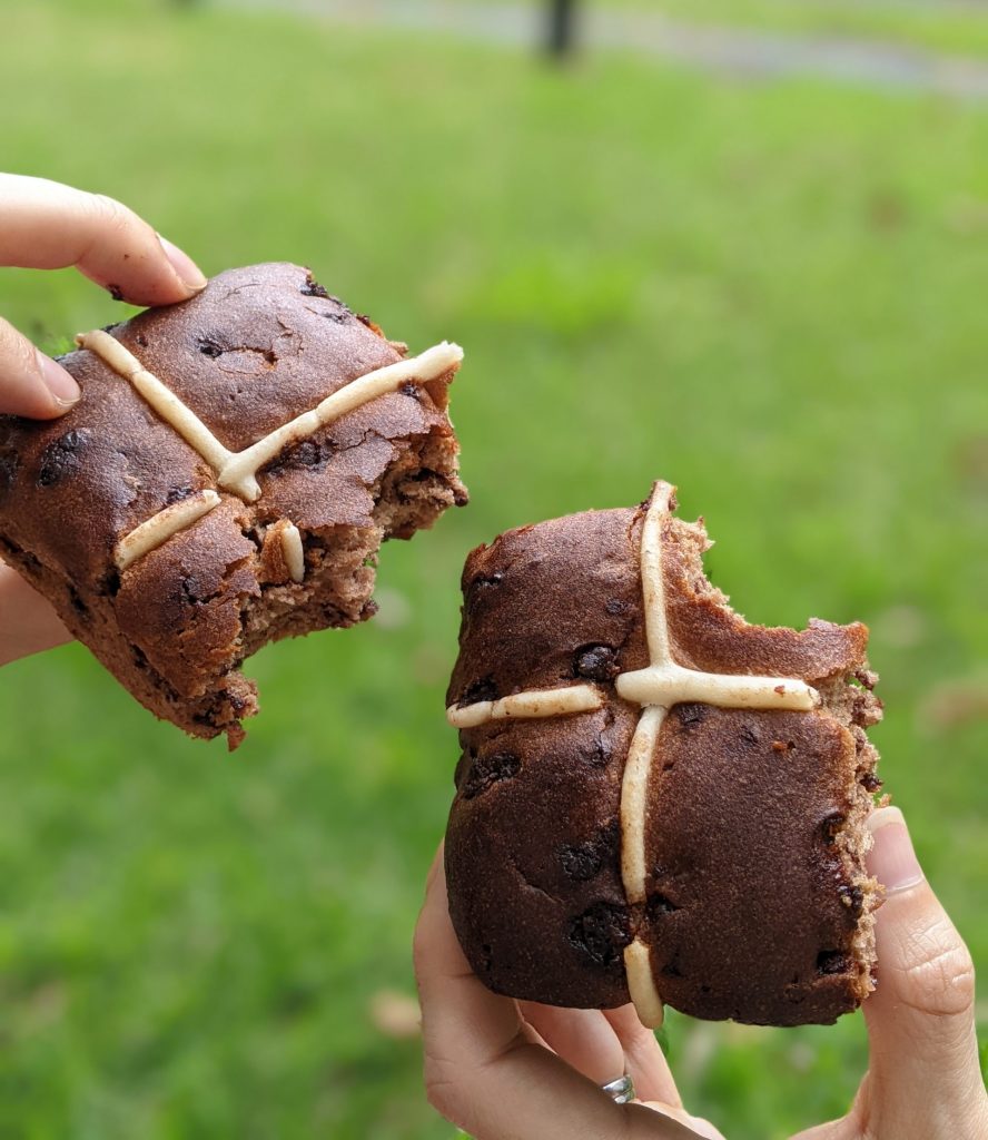 Chocolate gluten free hot cross buns from Woolworths. 