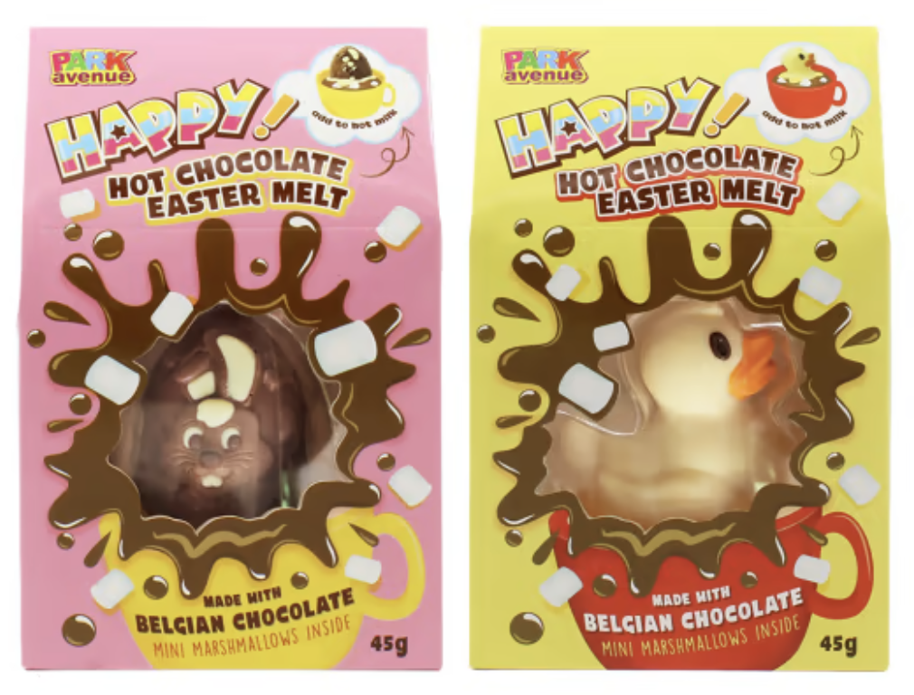 Park Avenue hot chocolate easter melts in bunny and duck shape.