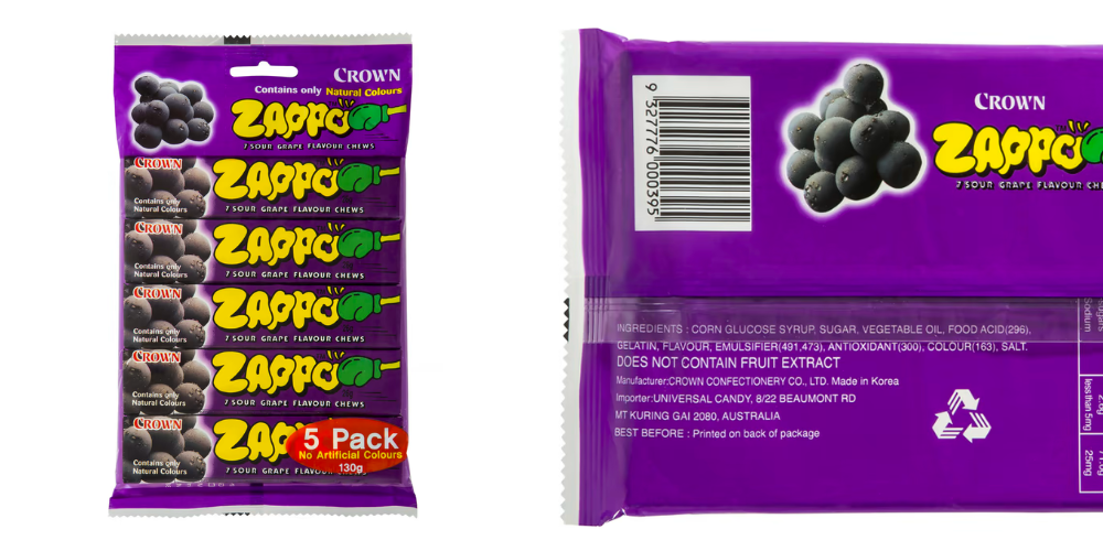Zappo multipack packaging showing it is gluten free by ingredient.