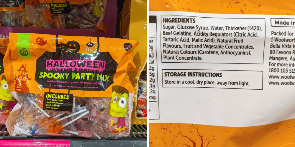 Halloween lollies mix from Woolworths. Ingredients show no allergens or may contains.