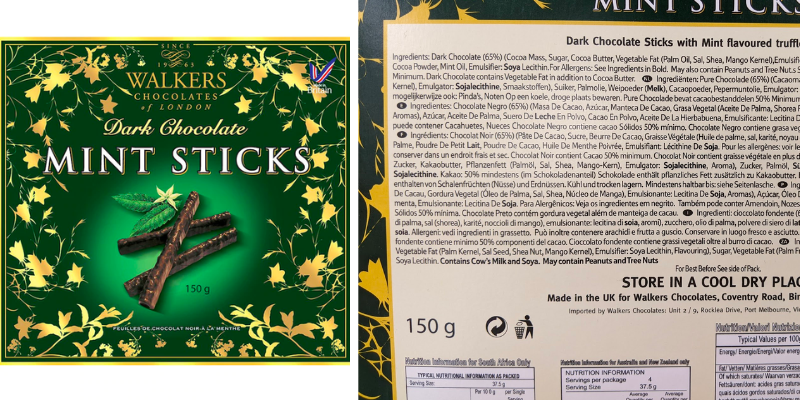 Walkers mint sticks packaging and ingredients 