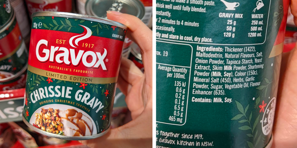 Gravox chrissie gravy powder and ingredients. Limited edition for Christmas and gluten free.