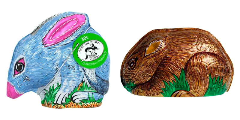 A chocolate bilby and wombat by Pink Lady, note only the 150g bilby is gluten free.