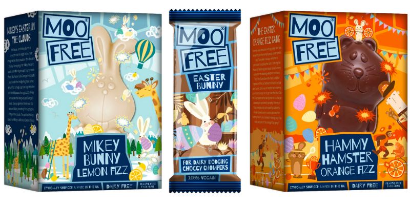 Moo Free chocolate available in Australia. Lemon Fizz, Orange Fizz mini bunny.