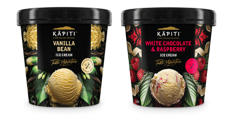 Aldi vanilla bean ice cream kapiti, kapiti white chocolate and raspberry packaging