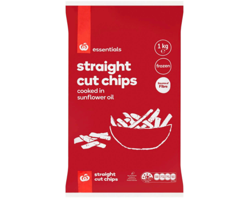 Red packaging for woolworths straight cut frozen chips