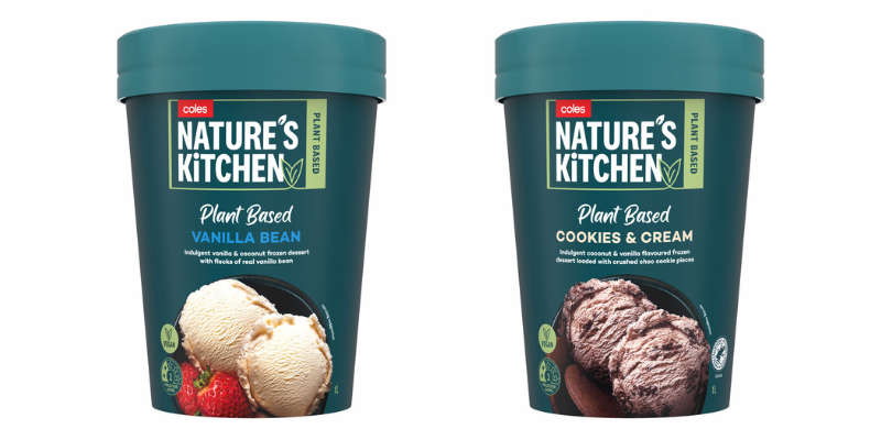 Packaging for nature's kitchen vanilla and cookies and cream ice cream tubs.