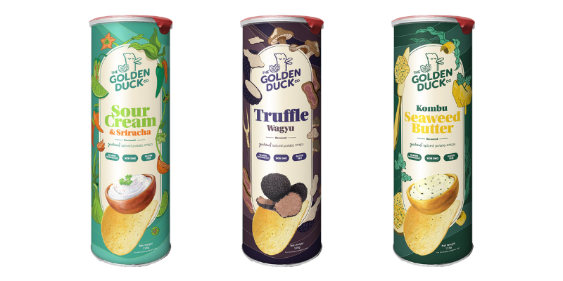 Three chip cannisters which look similar to Pringles. Flavours correspond to the list above. All three flavours state gluten free on the front.