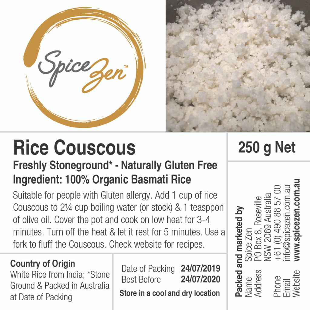 A website screenshot with details of rice couscous describing it as naturally gluten free. 